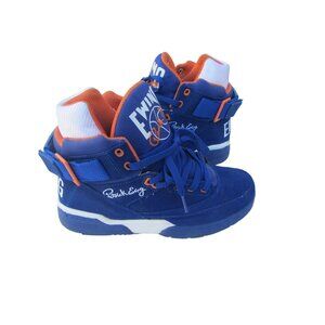 Patrick Ewing Athletic Basketball Sneakers Size 8.5 Leather & Synthetic Blue/Ora